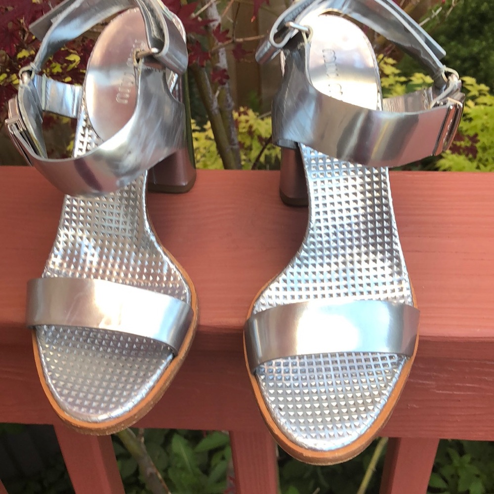 Miu Miu silver sling back shoes size 37.5, heels 3” made in Italy